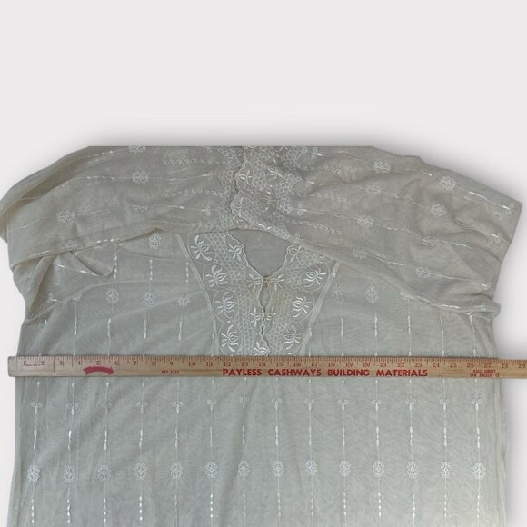 Avenue Womens 22/24 Romantic Sheer Chiffon Lace Floral Tunic Blouse Bell Sleeves - Picture 5 of 8